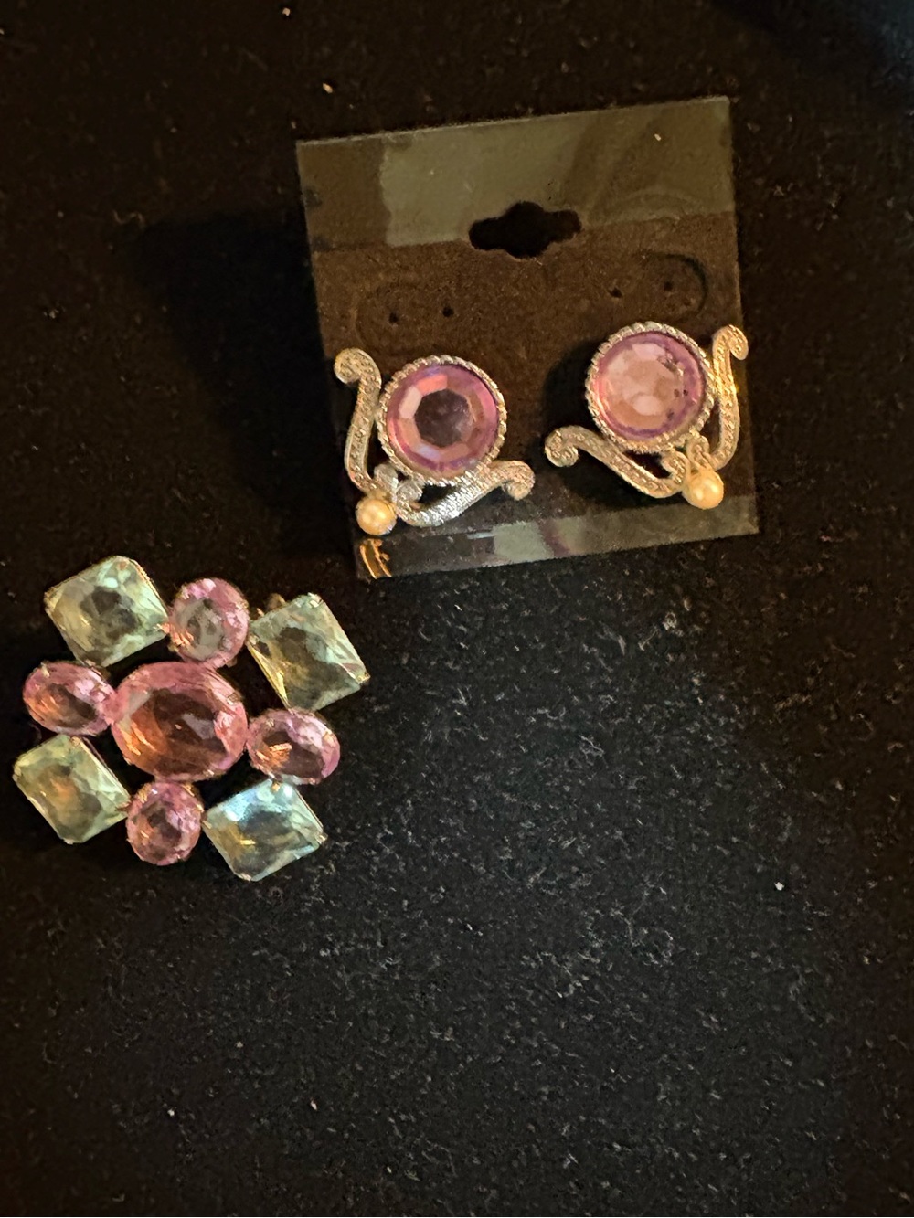 Perfectly  Paired - purple and Light Blue Crystal Brooch and Earrings Set
